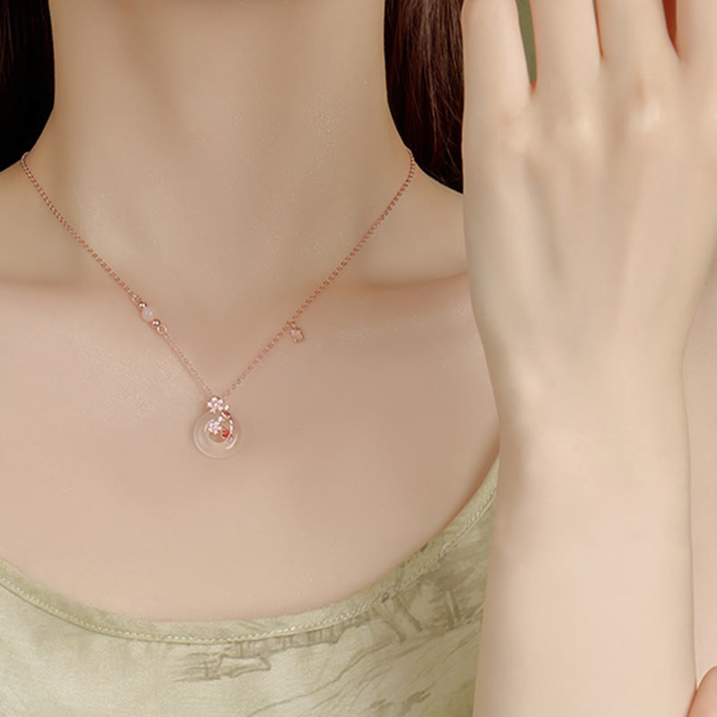 Buddha Stones Chalcedony Pink Crystal 925 Sterling Silver Flowers Koi Fish Peace Buckle Positive Necklace Pendant - image 12