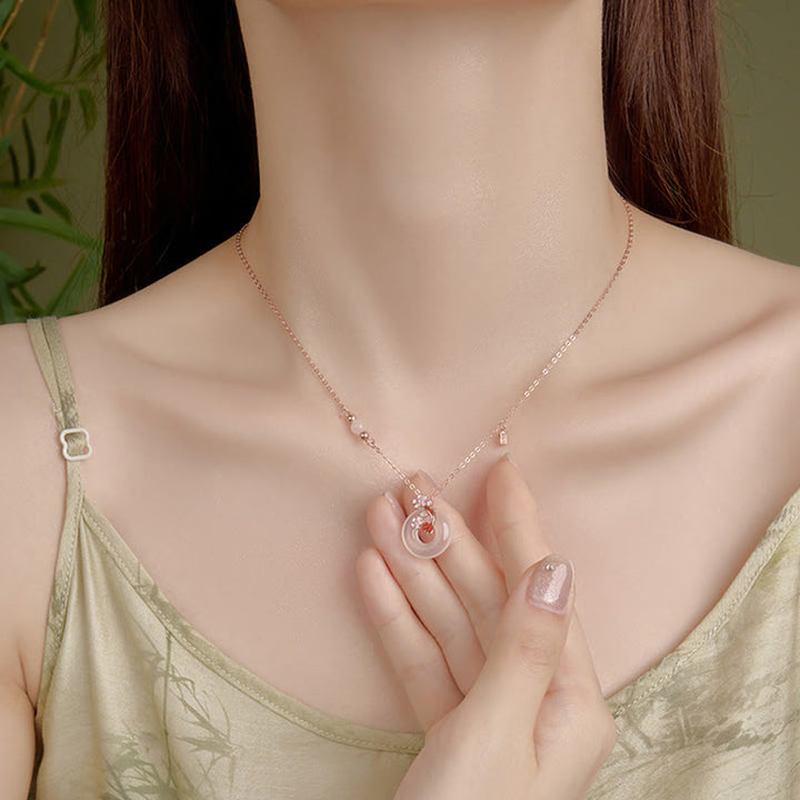 Buddha Stones Chalcedony Pink Crystal 925 Sterling Silver Flowers Koi Fish Peace Buckle Positive Necklace Pendant - image 4