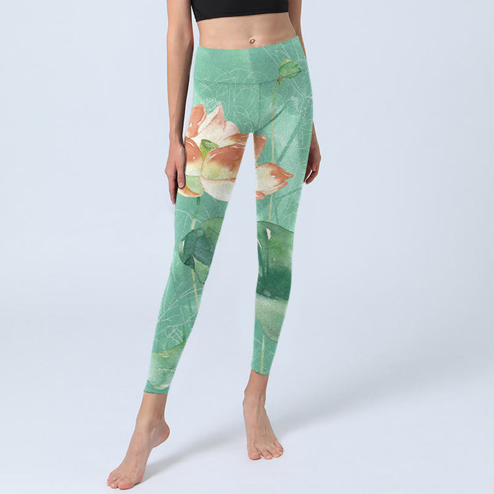 Buddha Stones Lotus Leaves Seed Pods Print Gym Leggings Women's Yoga Pants - image 5
