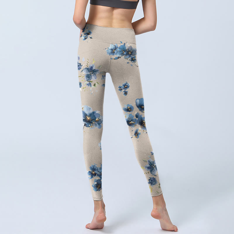 Buddha Stones Dark Blue Flower Gym Leggings Women's Yoga Pants - image 6