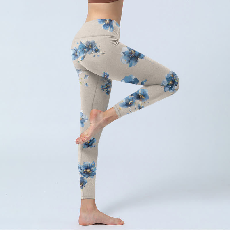 Buddha Stones Dark Blue Flower Gym Leggings Women's Yoga Pants - image 3
