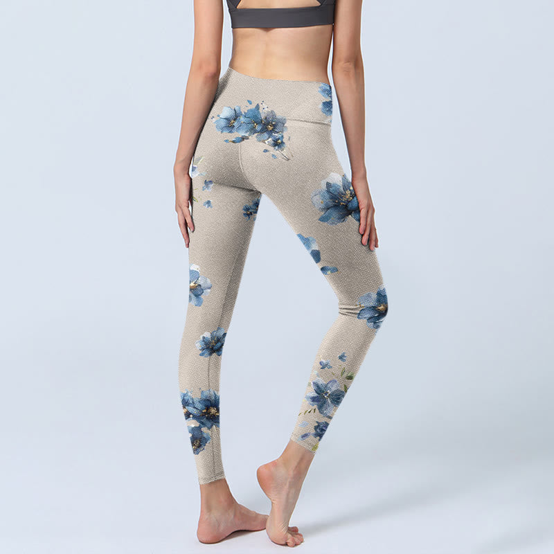 Buddha Stones Dark Blue Flower Gym Leggings Women's Yoga Pants - image 4