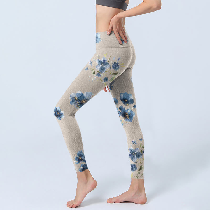 Buddha Stones Dark Blue Flower Gym Leggings Women's Yoga Pants - image 2