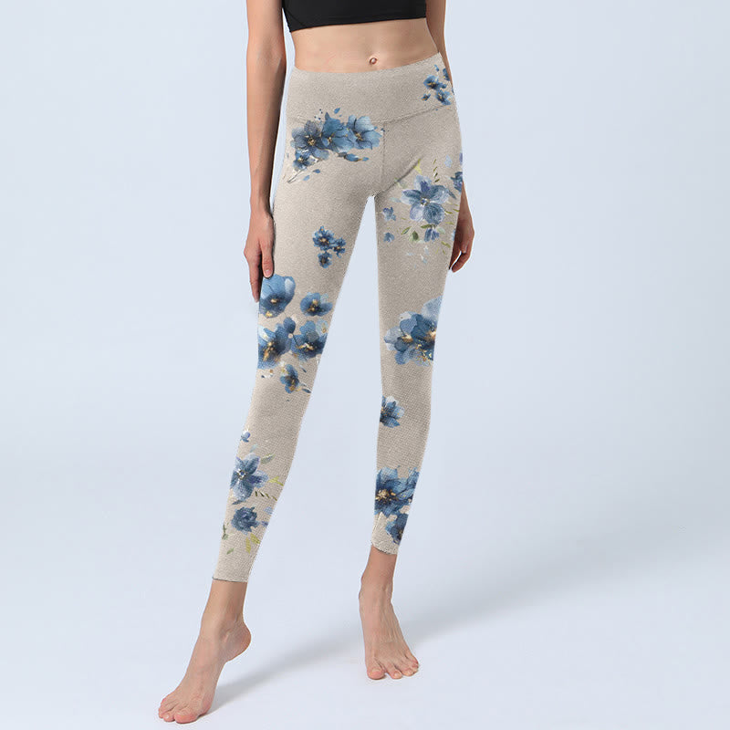 Buddha Stones Dark Blue Flower Gym Leggings Women's Yoga Pants - image 5