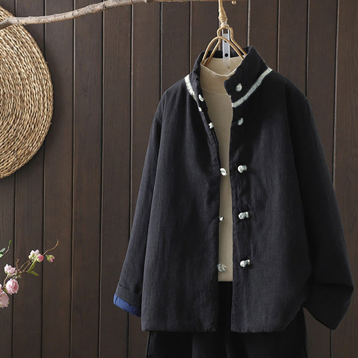 Buddha Stones Solid Color Casual Frog-button Turtleneck Cotton Linen Women's Jacket Shirts Clothing - Black - US8-10，UK/AU12-14，EU40-42 (2XL) - image 18