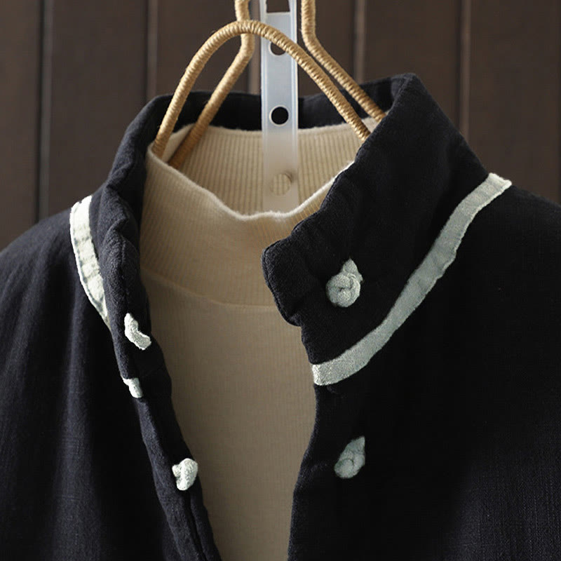 Buddha Stones Solid Color Casual Frog-button Turtleneck Cotton Linen Women's Jacket Shirts Clothing - image 19