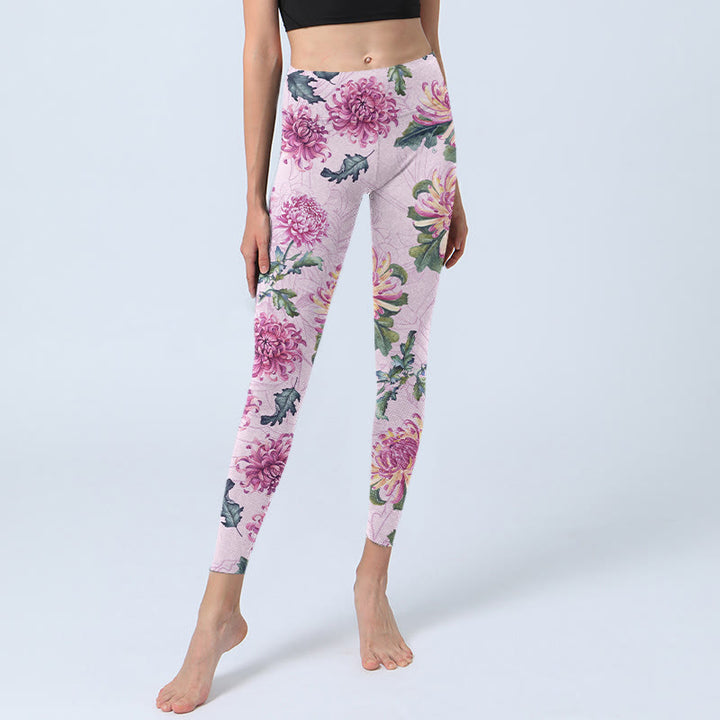 Buddha Stones Pink Chrysanthemum  Gym Leggings Women's Yoga Pants - image 5