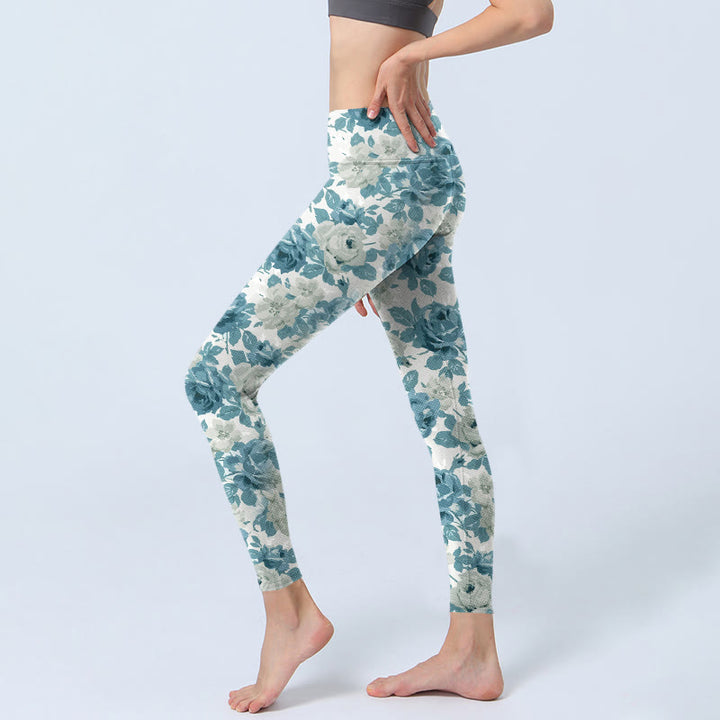 Buddha Stones Green White Flower Gym Leggings Women's Yoga Pants - image 2