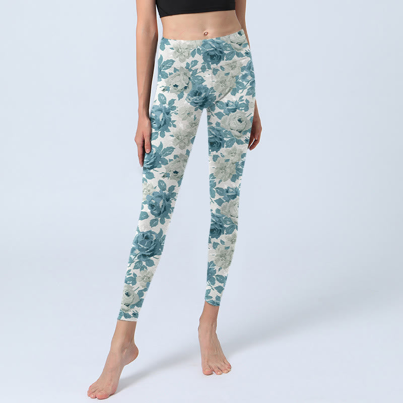 Buddha Stones Green White Flower Gym Leggings Women's Yoga Pants - image 5