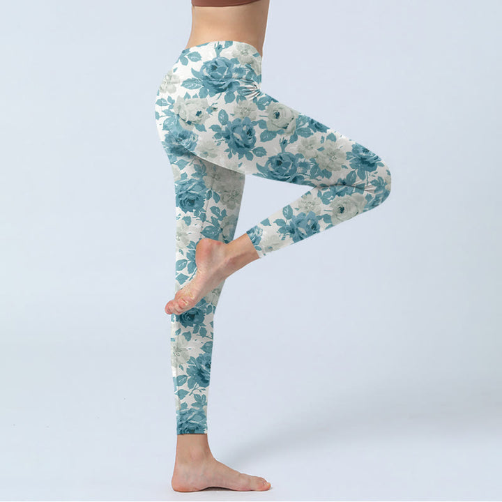 Buddha Stones Green White Flower Gym Leggings Women's Yoga Pants - image 3