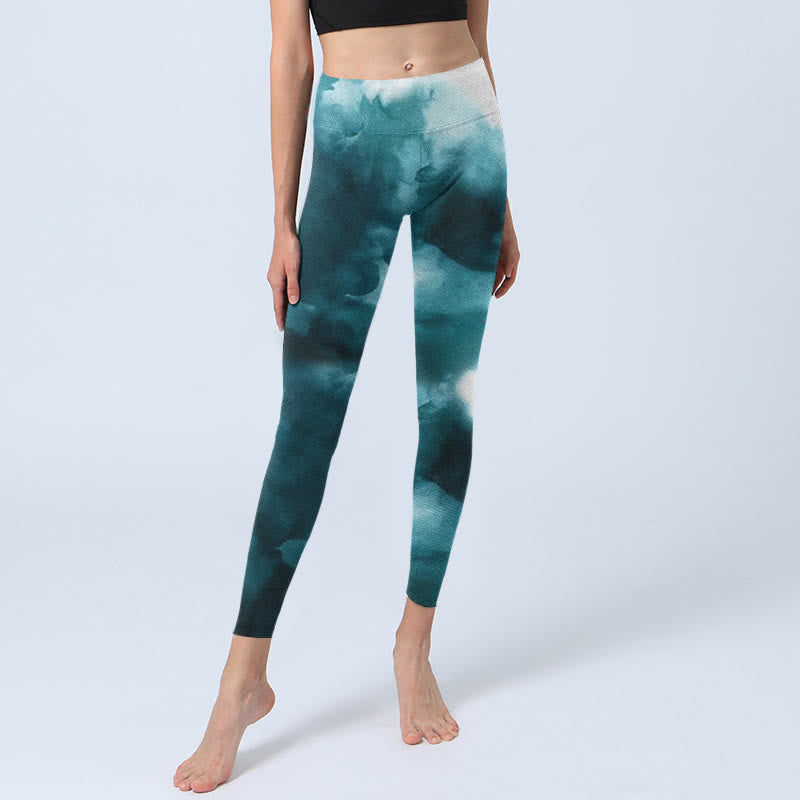 Buddha Stones Dark Green Cloud Gym Leggings Women's Yoga Pants - image 5