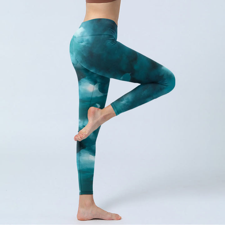 Buddha Stones Dark Green Cloud Gym Leggings Women's Yoga Pants - image 3