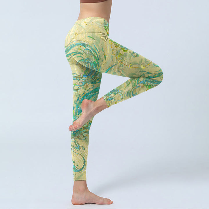 Buddha Stones Blue-green Phoenix Gym Leggings Women's Yoga Pants - image 3