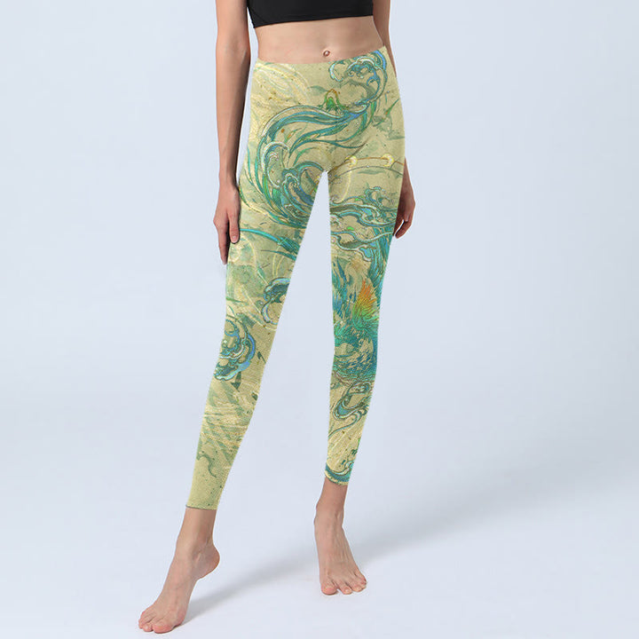 Buddha Stones Blue-green Phoenix Gym Leggings Women's Yoga Pants - image 5