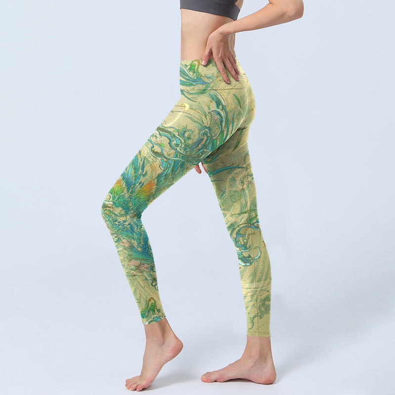 Buddha Stones Blue-green Phoenix Gym Leggings Women's Yoga Pants - image 2