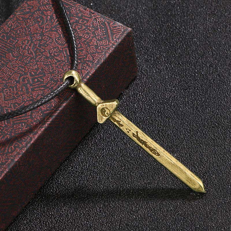 Buddha Stones Vintage Yin Yang Copper Brass Sword Balance Necklace Pendant - Copper Sword - image 0