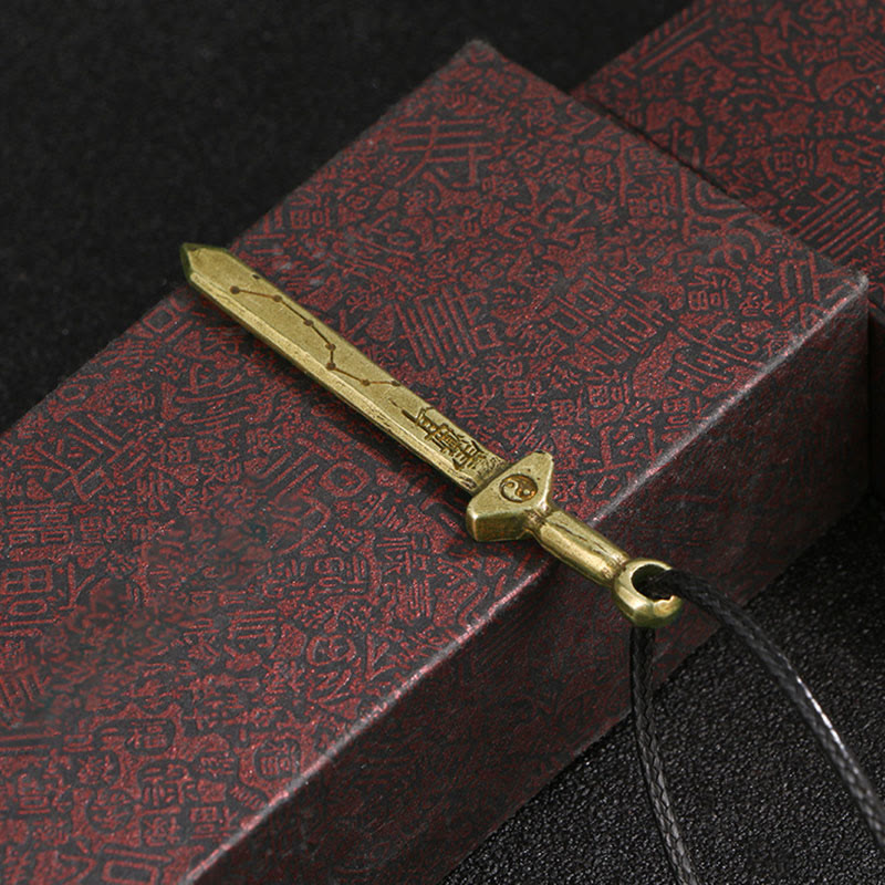 Buddha Stones Vintage Yin Yang Copper Brass Sword Balance Necklace Pendant - image 1