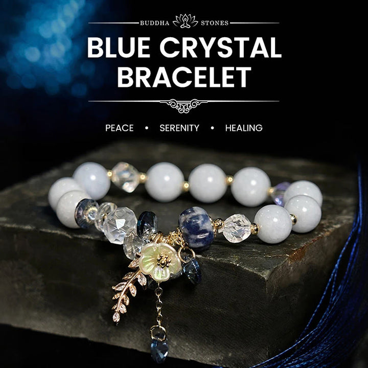 Buddha Stones Blue Crystal Amethyst Sun Stone Green Aventurine Healing Bracelet - Blue Crystal - image 5