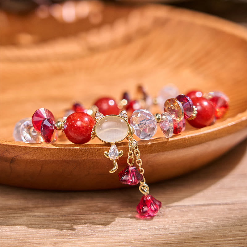 Buddha Stones Amethyst Green Crystal Red Crystal Cat Balance Bracelet - image 15
