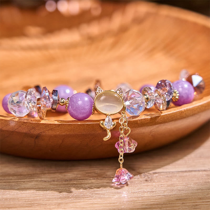 Buddha Stones Amethyst Green Crystal Red Crystal Cat Balance Bracelet - Amethyst(Wrist Circumference: 14-16cm) - image 0