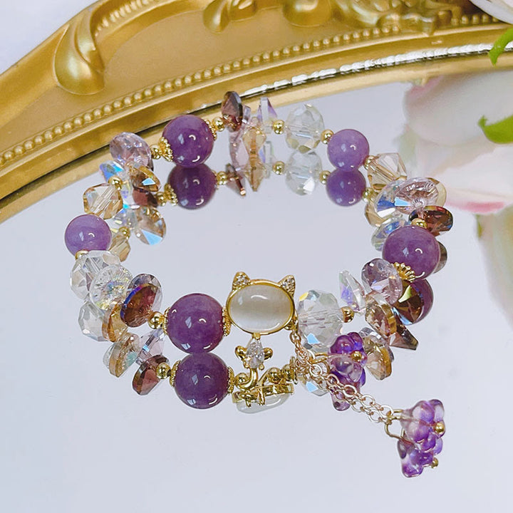 Buddha Stones Amethyst Green Crystal Red Crystal Cat Balance Bracelet - image 2