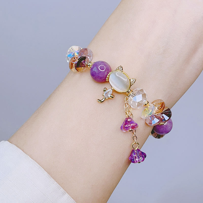 Buddha Stones Amethyst Green Crystal Red Crystal Cat Balance Bracelet - image 5