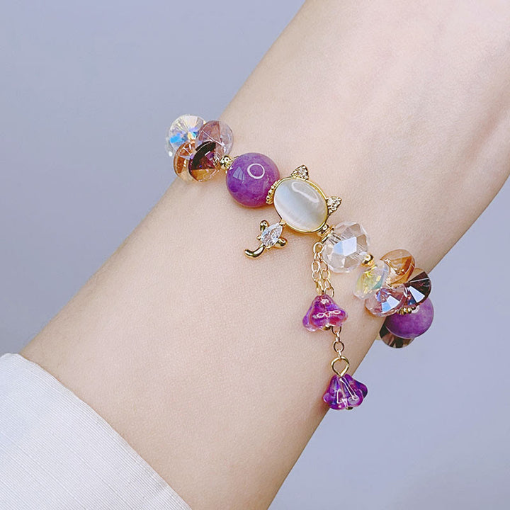 Buddha Stones Amethyst Green Crystal Red Crystal Cat Balance Bracelet - image 5