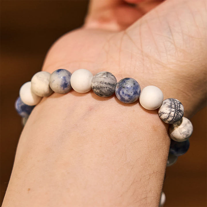 Buddha Stones White Turquoise Picasso Jasper Blue Spot Jasper Relaxation Bracelet - image 4