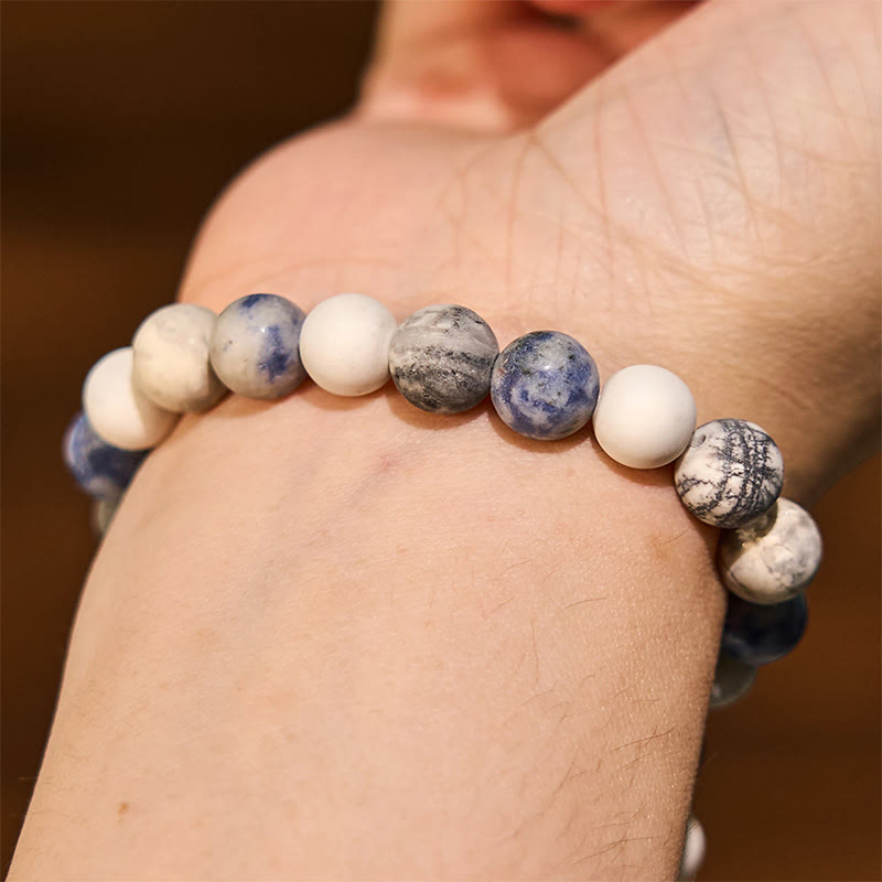 Buddha Stones White Turquoise Picasso Jasper Blue Spot Jasper Relaxation Bracelet - image 2