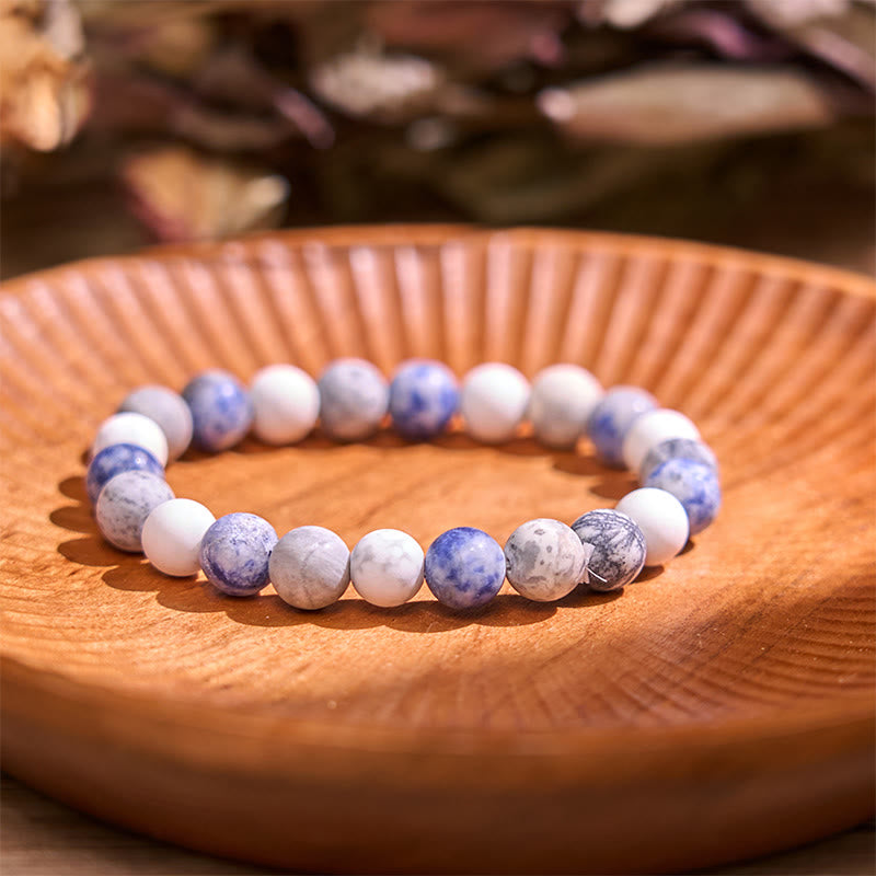Buddha Stones White Turquoise Picasso Jasper Blue Spot Jasper Relaxation Bracelet - White Turquoise Picasso Jasper(Wrist Circumference: 14-16cm) - 12mm - image 1