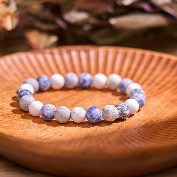 Buddha Stones White Turquoise Picasso Jasper Blue Spot Jasper Relaxation Bracelet - White Turquoise Picasso Jasper(Wrist Circumference: 14-16cm) - 12mm - image 1