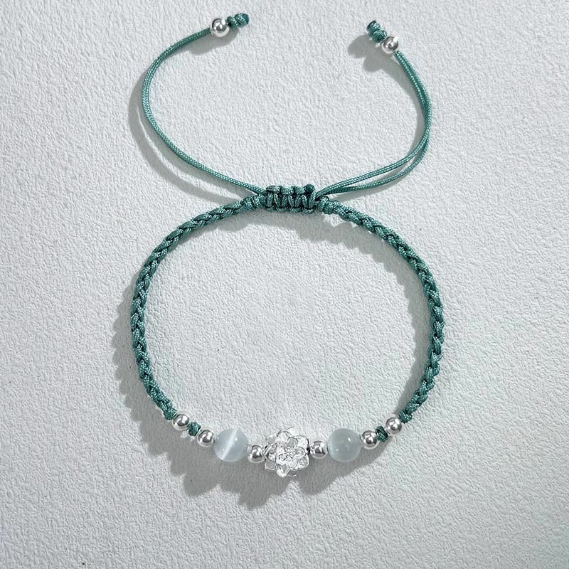 Buddha Stones 999 Sterling Silver Lotus Design Cat's Eye Bead Protection String Bracelet - Lotus Green(Wrist Circumference 15-18cm) - image 15