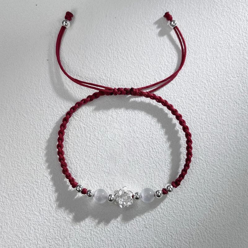 Buddha Stones 999 Sterling Silver Lotus Design Cat's Eye Bead Protection String Bracelet - Lotus DarkRed(Wrist Circumference 15-18cm) - image 10