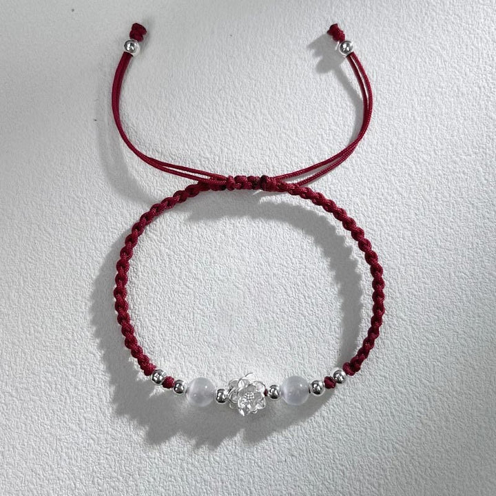 Buddha Stones 999 Sterling Silver Lotus Design Cat's Eye Bead Protection String Bracelet - Lotus DarkRed(Wrist Circumference 15-18cm) - image 10