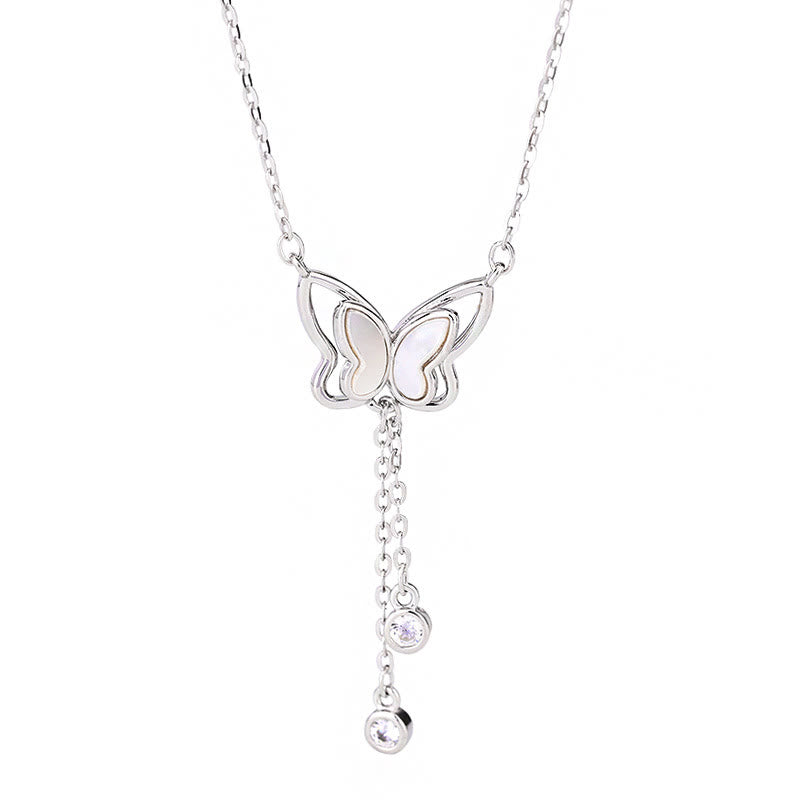Buddha Stones 999 Sterling Silver Tridacna Stone Butterfly Calm Necklace Pendant - image 10