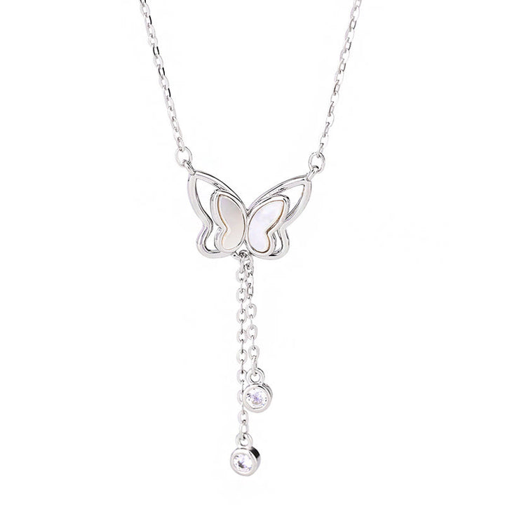 Buddha Stones 999 Sterling Silver Tridacna Stone Butterfly Calm Necklace Pendant - image 10