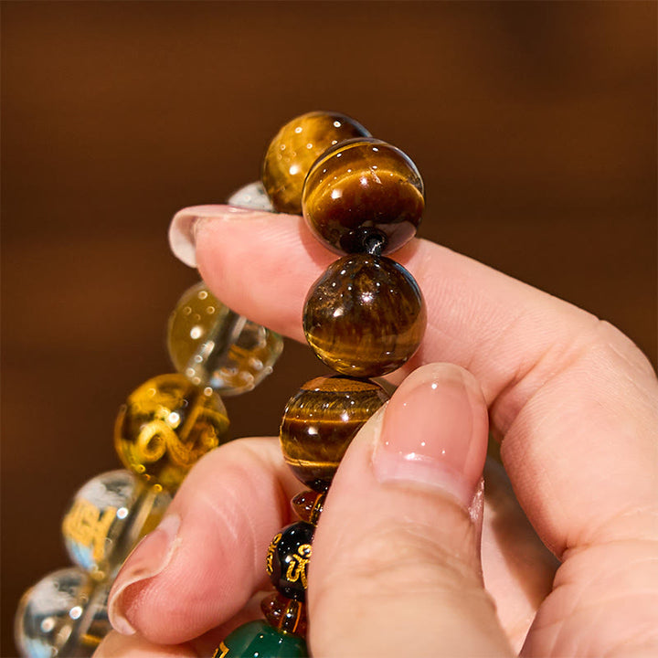 Buddha Stones Chinese Zodiac Tiger Eye White Crystal Courage Bracelet - image 9