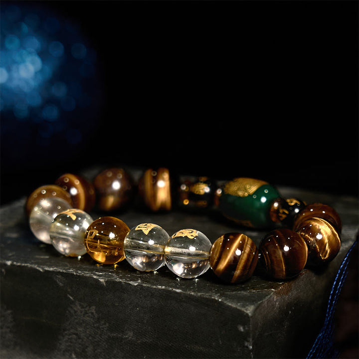 Buddha Stones Chinese Zodiac Tiger Eye White Crystal Courage Bracelet - image 5
