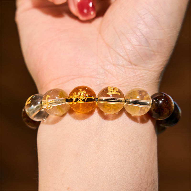 Buddha Stones Chinese Zodiac Tiger Eye White Crystal Courage Bracelet - image 14