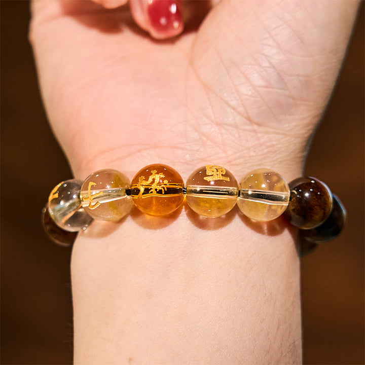 Buddha Stones Chinese Zodiac Tiger Eye White Crystal Courage Bracelet - image 14