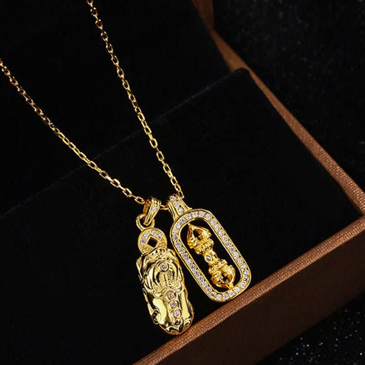 Buddha Stones 999 Sterling Silver Golden Pixiu Copper Coin Vajra Wealth Necklace Pendant - image 2