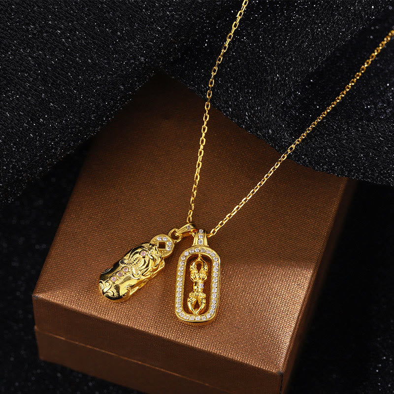 Buddha Stones 999 Sterling Silver Golden Pixiu Copper Coin Vajra Wealth Necklace Pendant - image 8