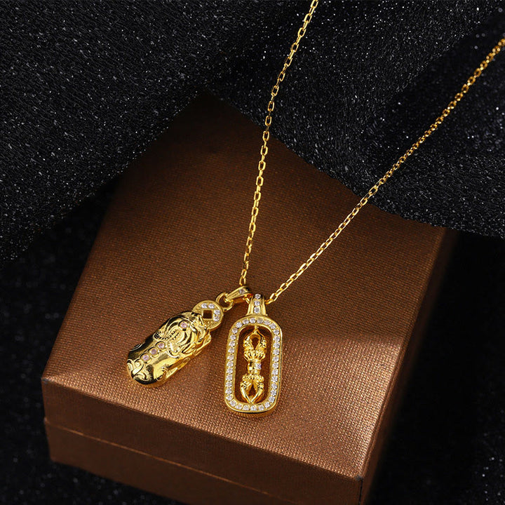 Buddha Stones 999 Sterling Silver Golden Pixiu Copper Coin Vajra Wealth Necklace Pendant - image 8
