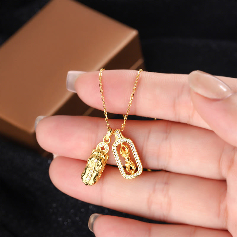 Buddha Stones 999 Sterling Silver Golden Pixiu Copper Coin Vajra Wealth Necklace Pendant - image 9