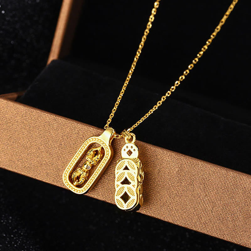 Buddha Stones 999 Sterling Silver Golden Pixiu Copper Coin Vajra Wealth Necklace Pendant - image 1