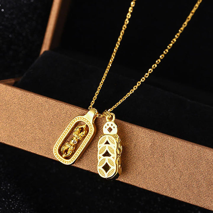 Buddha Stones 999 Sterling Silver Golden Pixiu Copper Coin Vajra Wealth Necklace Pendant - image 1