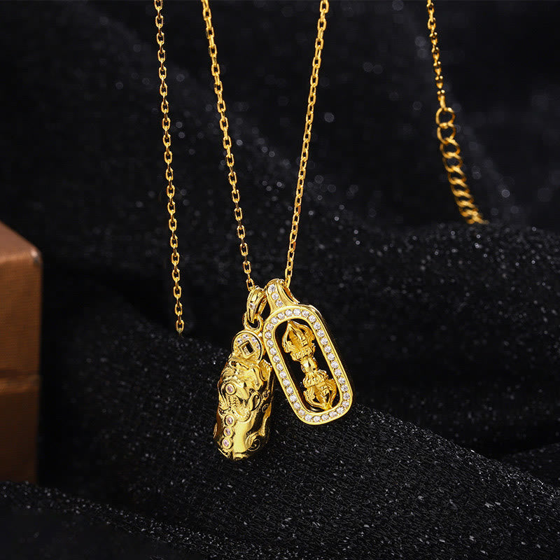 Buddha Stones 999 Sterling Silver Golden Pixiu Copper Coin Vajra Wealth Necklace Pendant - image 3