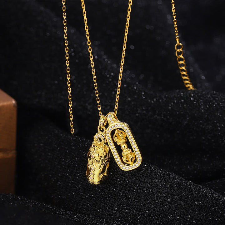 Buddha Stones 999 Sterling Silver Golden Pixiu Copper Coin Vajra Wealth Necklace Pendant - image 3