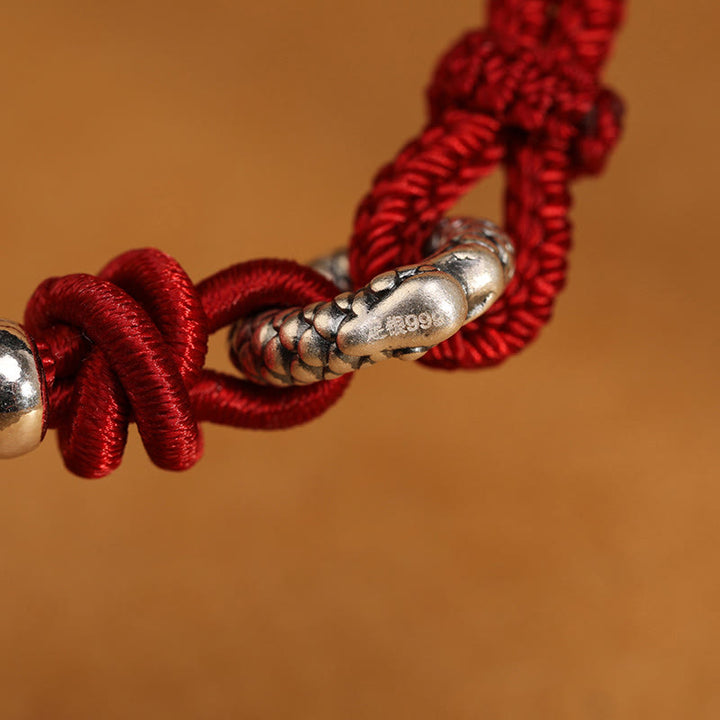 Buddha Stones 999 Sterling Silver Year Of The Dragon Peace Buckle Luck Bracelet - image 13