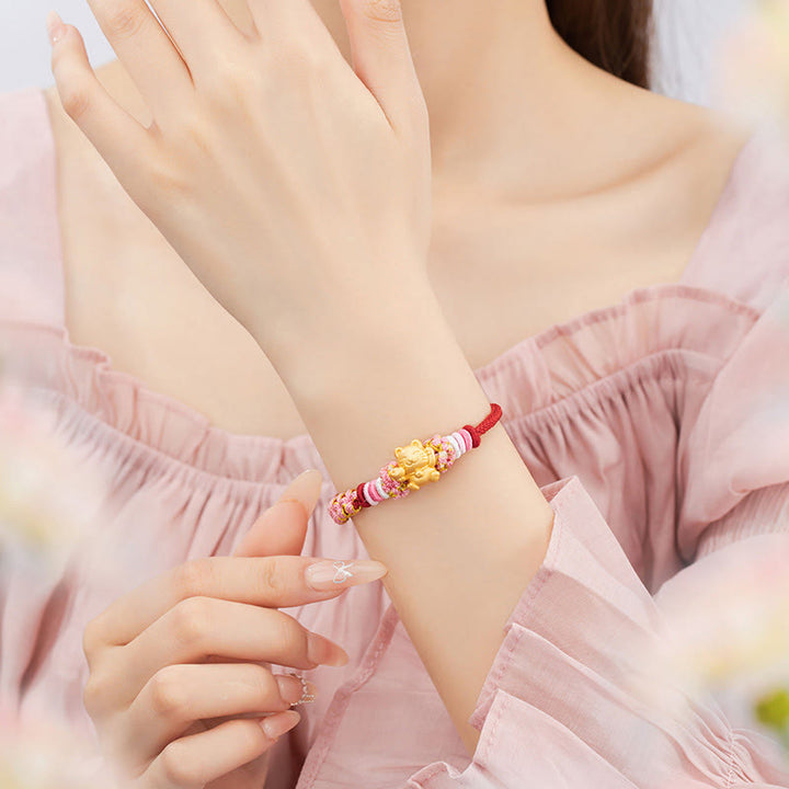 Buddha Stones Handmade 999 Sterling Silver Fortune Cat Ingot Peach Blossom Luck Red Rope Bracelet - image 4
